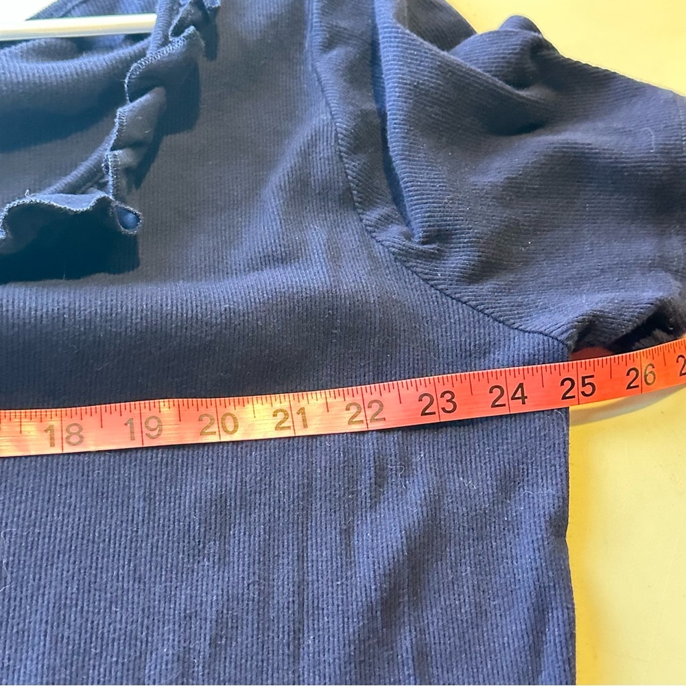 Ralph Lauren Navy Blue Ruffled Scoop Neck Ribbed Short Sleeve Cotton Shirt, 1X - Picture 6 of 6